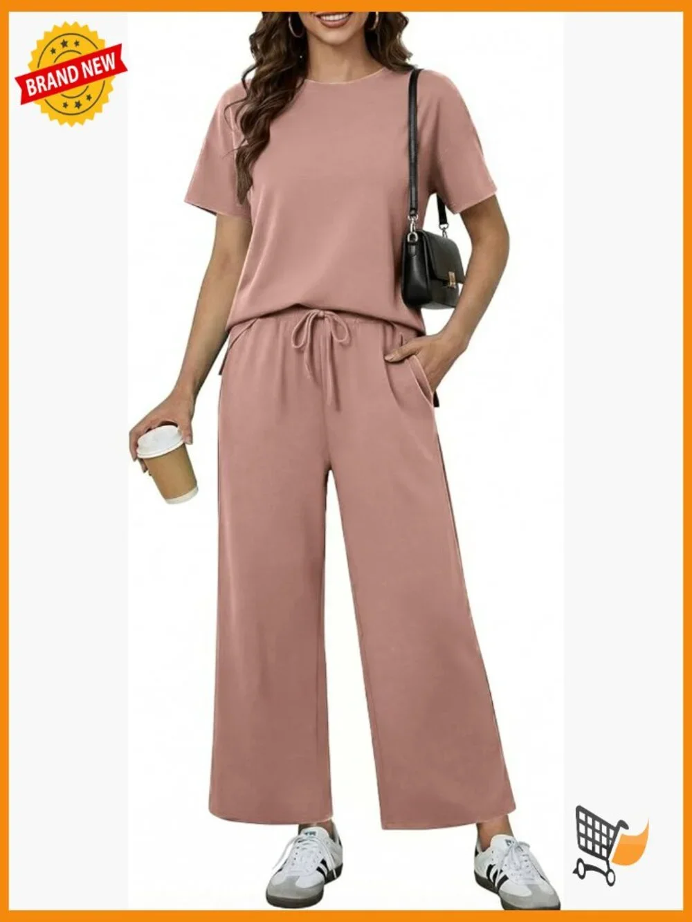Matching Lounge Set Women 2 Piece Short Sleeve Wide Leg Pants Tracksuit Summer